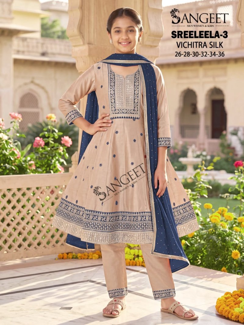 Sreeleela Vol 3 By Sangeet Kids Vichitra Silk Kurti Set 